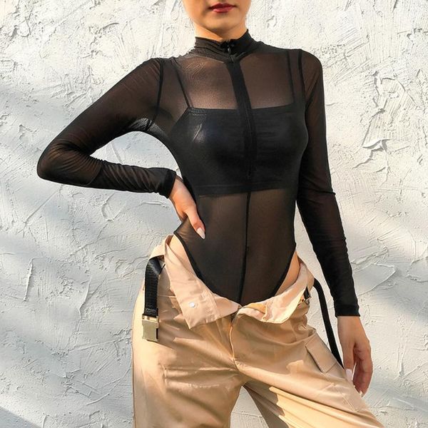 

new arrivals lady long sleeve turtle neck perspective jumpsuit bodysuit polyester bodysuits women jumpsuits, Black;white