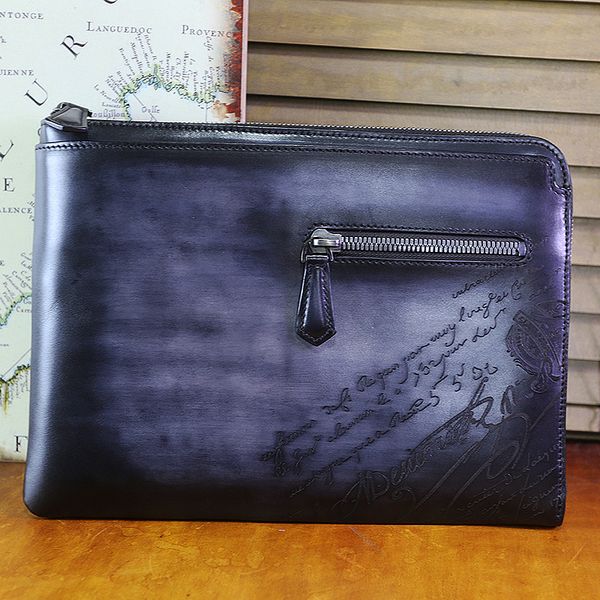 

handmade clutch tersio scritto leather all in one men's inner bag, Black;red