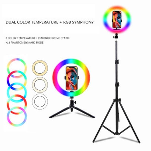 

rgb selfie ring light with tripod dimmable studio ring lamps with big stand led selfie ringlight lamp for tiktok youtube live