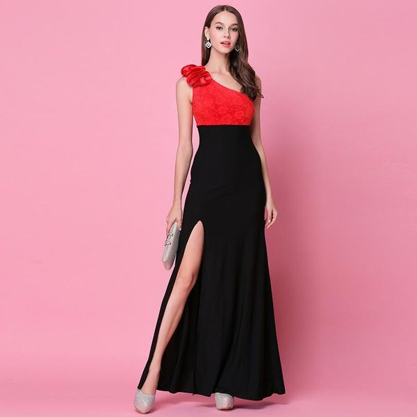

casual dresses autumn dress female 2021 women's single shoulder lace split long summer maxi, Black;gray
