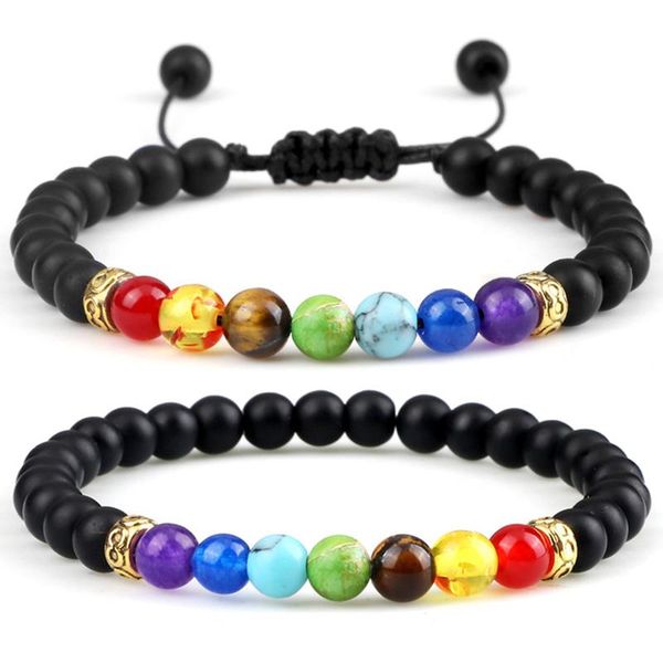 

beaded, strands women bracelets handmade 8mm beads 7 chakra healing natural lava stone braided bracelet for men adjustable bangles yoga jewe, Black