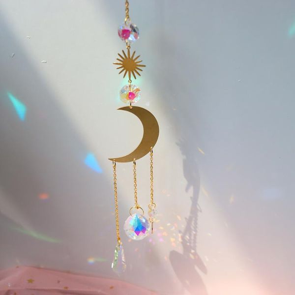 

decorative objects & figurines metallic hoop moon sun crystal pendant wind chime hanging drop garden decor