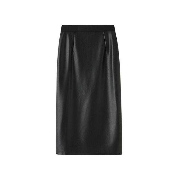 

skirts black pu leather woman 2021 long high waist bodycon split office lady pencil skirt autumn winter warm fleece lined