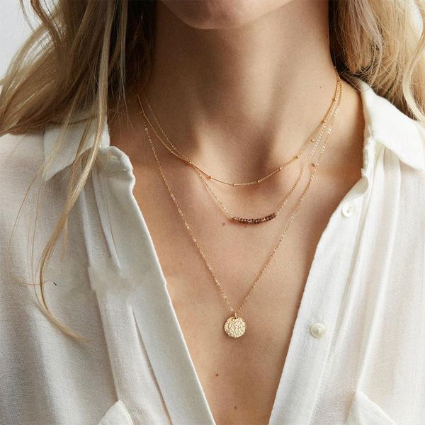 

pendant necklaces 3 set customizable lettering necklace for women crtstal stainless steel long chain choker fashion jewelry gifts, Silver