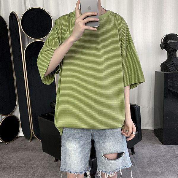 

2021 new summer cotton striped men's fashion casual o-neck t-shirt men streetwear korean hip-hop short-sleeved tshirt mens s-5xl swje, White;black