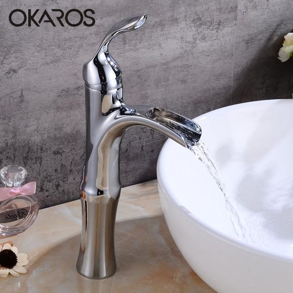 

bathroom sink faucets okaros silver waterfall basin faucet chrome plated brass elegant water tap mixer torneira do banheiro