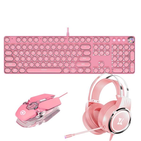 

keyboard mouse combos pink girls gaming sets headset 104 keycaps green axis mechanical 3200 dpi optical earphone