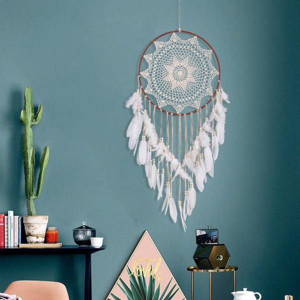 

decorative objects & figurines wall dream net led handmade feather braided wind chimes art for nets hanging car home decoration house 2021