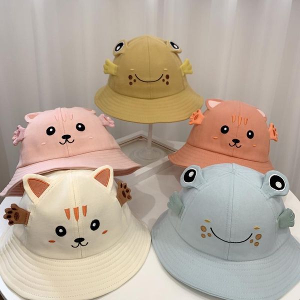 

wide brim hats 2021 toddler baby kids boys girls cute cartoon animal printing pattern bucket hat sun cap multiple colors, Blue;gray
