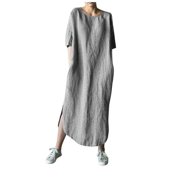 

women's swimwear fashion womens solid cotton and linen leisure dress for women summer 2021 loose splitting dresses plus size s-5xl long, White;black