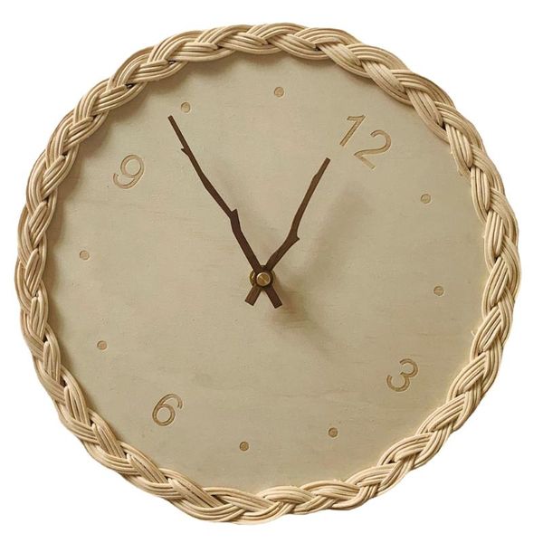 

wall clocks creative round clock quiet movement pastoral style rattan woven