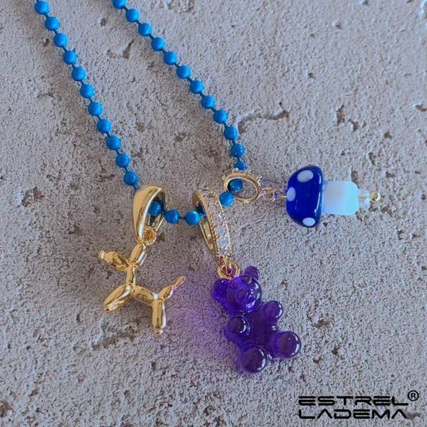 

chains korean cartoon colorful balloon dog gummy bear charms necklace for women cute animal mushroom beads necklaces collar y2k jewelry, Silver