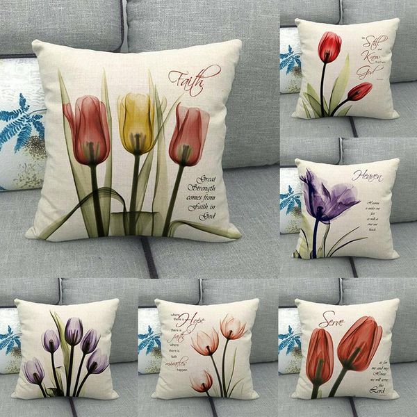 

cushion/decorative pillow beautiful tulip flower floral print cover square cushion covers linen case sofa home decor pillows cases 45*45cm