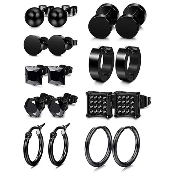 

dangle & chandelier vintage barbell women men's black round stainless steel simple earrings punk set jewelry gifts, Silver