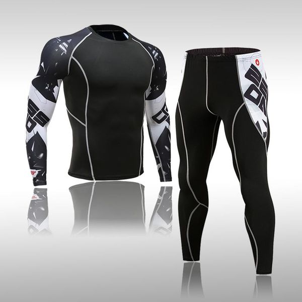

men's thermal underwear autumn and winter shirt training t-shirt mma workout clothes outdoor sports running cycling set xxxxl, Black;white