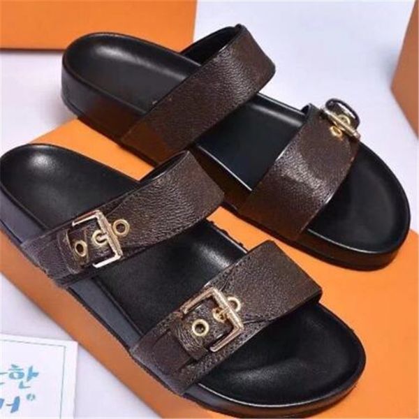 

double buckle zapatos beach opentoe new women slippers mujer fashion shoes, Black