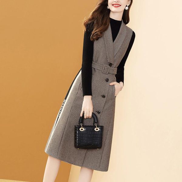 

women's vests 2021 woman loose oversized knitted sweater vest female casual plaid sleeveless sweaters ladies long fashion clothes q47, Black;white