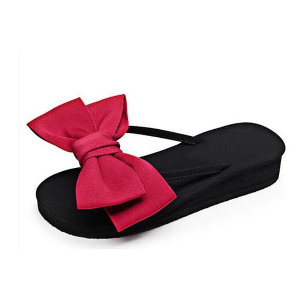 

slippers nice shoes women ladies summer platform flip flops thong wedge beach sandals knot bow k5, Black