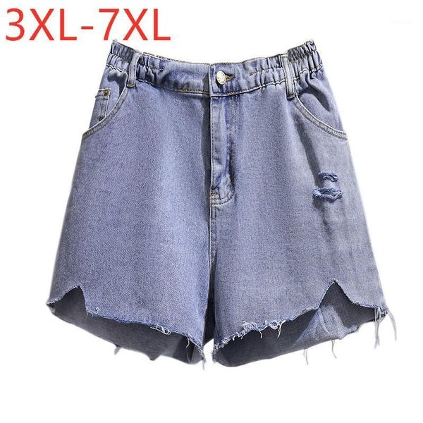 

women's shorts 2021 ladies summer plus size jeans for women large cotton wide leg blue hole pocket denim 3xl 4xl 5xl 6xl 7xl, White;black