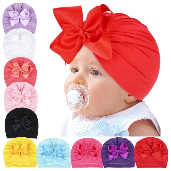 Bonés Bonés Big Bow Bow Cabelo Bowknot Turbante Nó Cabeça Cabeça Para Recém-nascidos Crianças Crianças Capa Criança Crianças Bow Beanie Beanie Cor Sólida KBH351