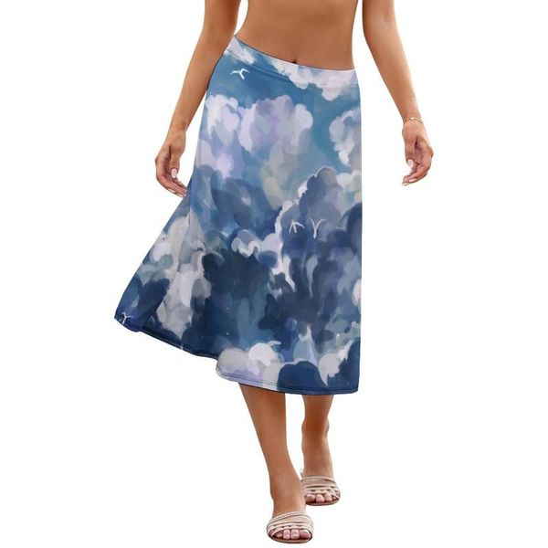 

skirts cloud skirt polyester female date casual pattern midi, Black