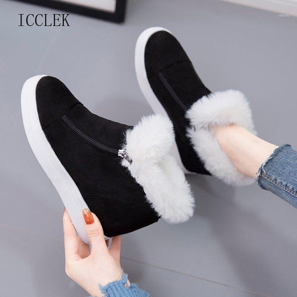 

boots 2021 fashion ankle snow comfortable winter warmth leisure zipper platform suede punk shoes female leopard print1, Black