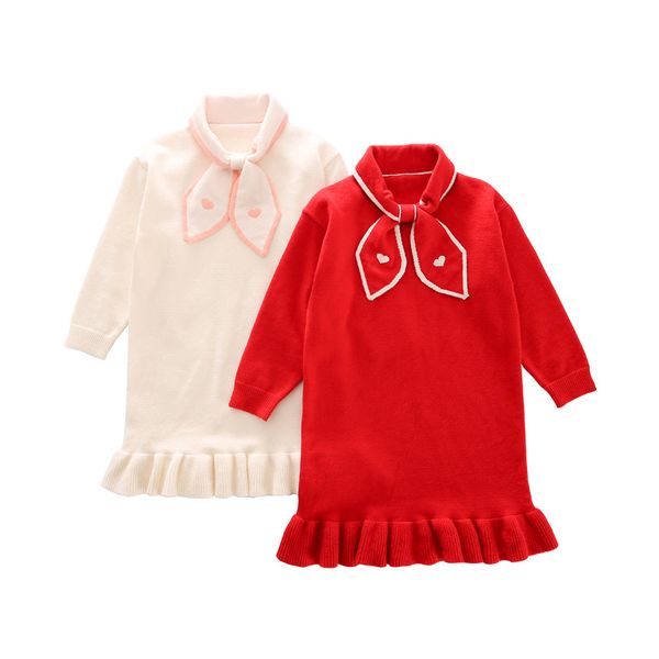 

hundreds of girls sweater dress 2021 autumn and winter new big children's clothing long sweater children's knit skirt, Red;yellow