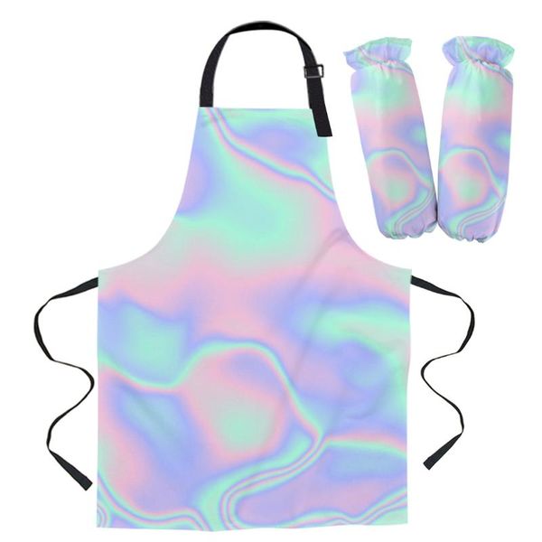 

aprons daily cleaning apron set rainbow color ripple bright chef waiter anti-oil kids cooking gardening work sleeve cover