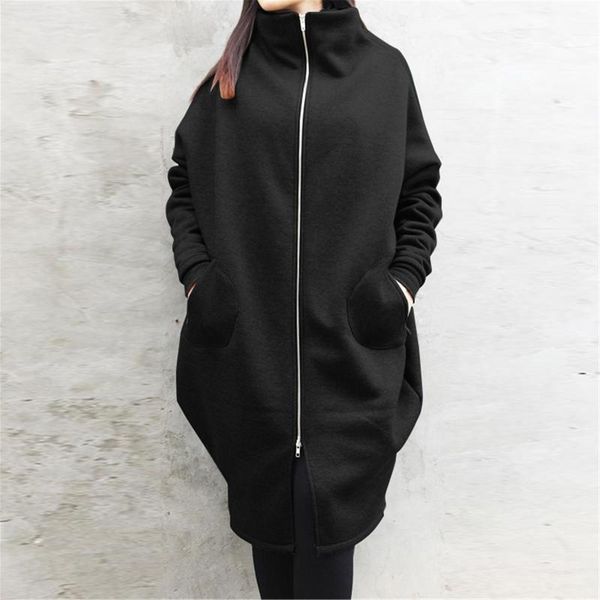 

women's hoodies & sweatshirts autumn winter thickening leisure loose hooded jackets zipper pockets oversize sweatshirt sports outwear, Black