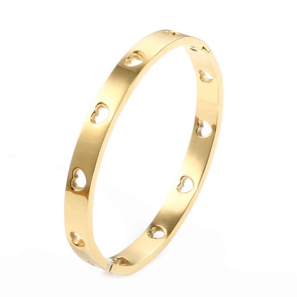 

fashion band jewelry hollowed love shape heart bracelet for women stainless steel bangle wedding gifts, Golden;silver