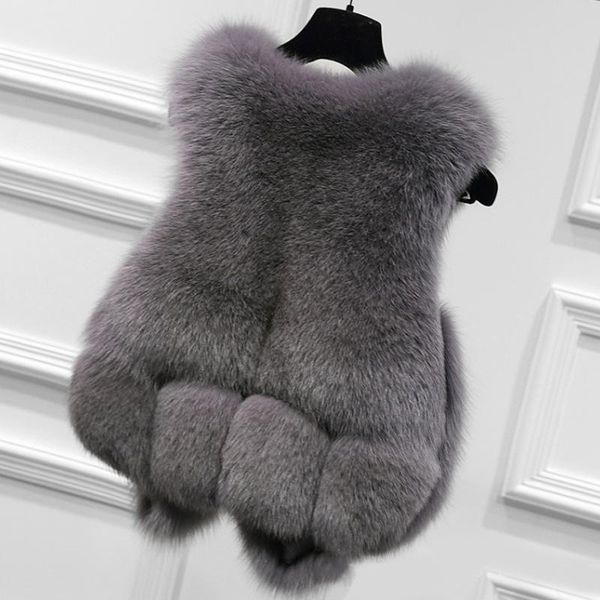

women's fur & faux [ewq] korea winter clothing women jacket fashion lapel gray overcoat warm female plush vest coat 2021 16e4152, Black
