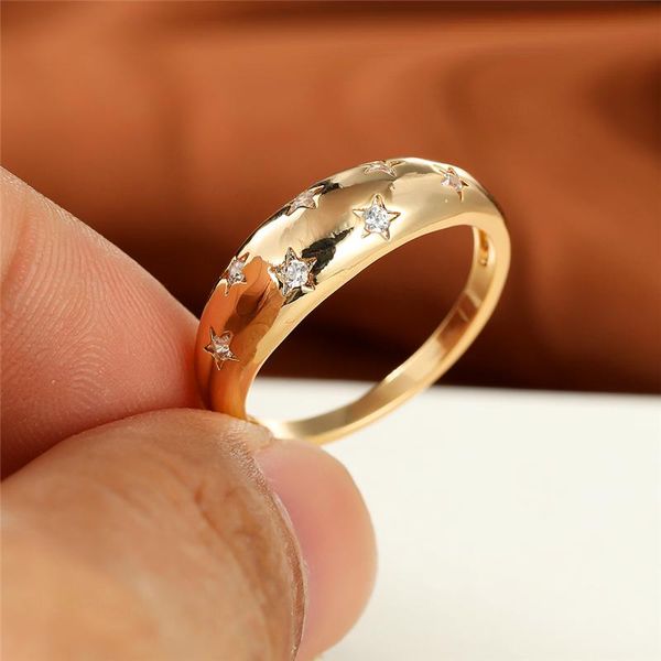 

wedding rings vintage female white crystal stone ring charm gold color for women luxury zircon star engagement, Slivery;golden
