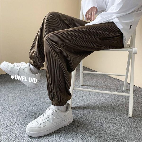 

men's pants pleated fashion solid color casual men streetwear loose hip-hop harem mens ice silk large size, Black