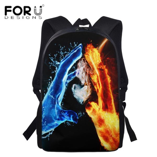 

backpack forudesigns water and fire printed backpacks for girl boy black rucksack kid children school bags student book bag 2021