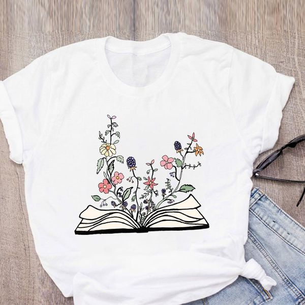 

women's t-shirt women graphic book flower painting fashion print summer shirt lady clothes womens clothing tee female t, White