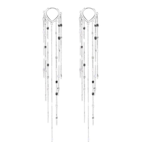 

dangle & chandelier light luxury long tassel hoop earrings female temperament love heart gorgeous handmade jewelry gift, Silver