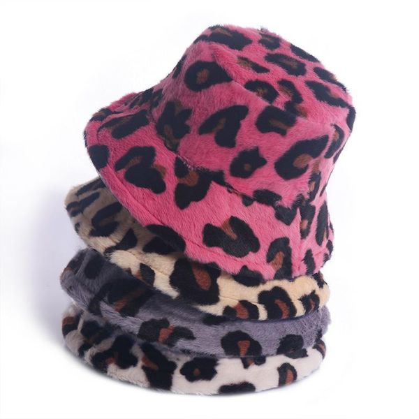 

women winter bucket hat faux fur thick warm fashion 2021 soft foldable outdoor vacation lady leopard plush fishing cap panama, Blue;gray