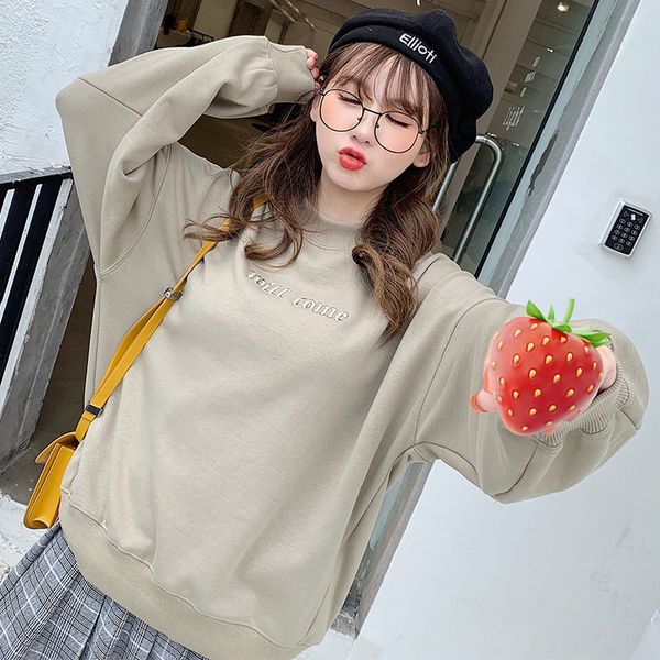 

6137 round neck plush women's sweater 2021 autumn winter new korean loose pullover ins short, Blue;black