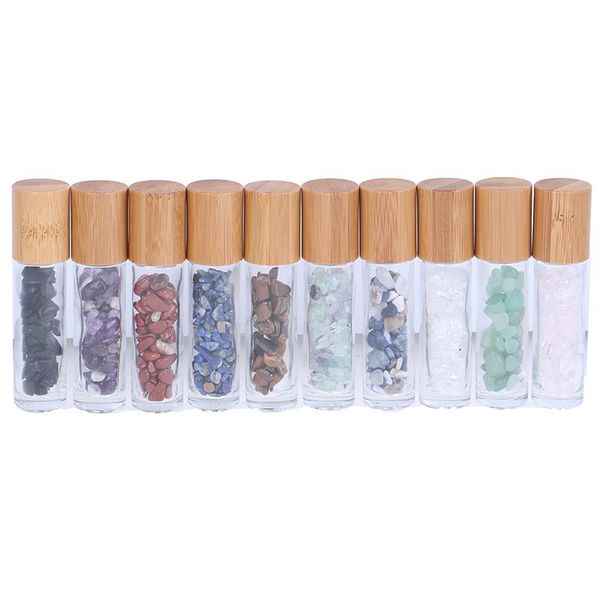 

1pcs 10ml natural gemstones essential oil roller ball bottles transparent glass with bamboo lid caps