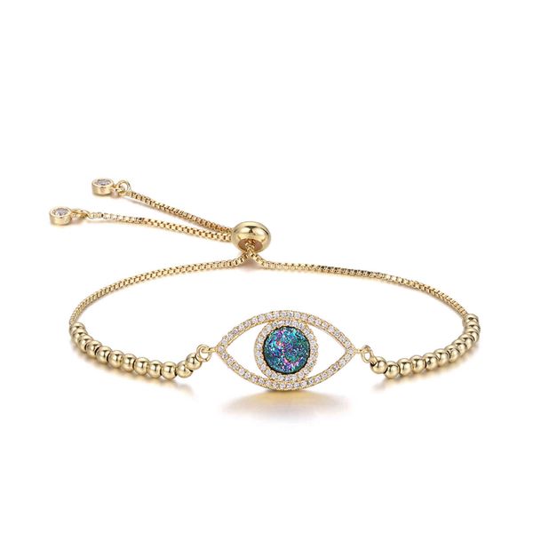 

fashion micro pave zircon gold plated chain natural druzy s healing ston eye evil charm bracelet for women girl, Golden;silver