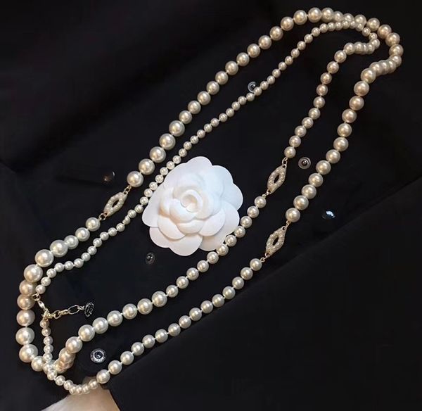 

luxury jewelry designer necklace classic letter logo pearl sweater shain 100th anniversary with 3 logos, Golden;silver