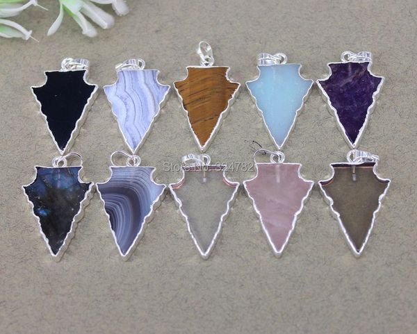 

pendants 5pcs natural quartz tiger eye amazon labradorite stone arrowhead pendant beads,arrow for making jewelry, Black