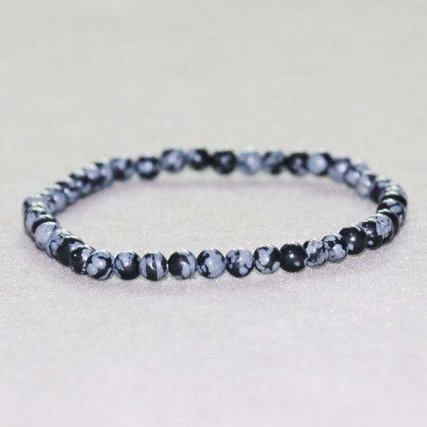 Mg0044 Atacado floco de neve pulseira obsidiana 4 mm mini pedras preciosas pulseira mulheres natural pedra equilíbrio de energia jóias