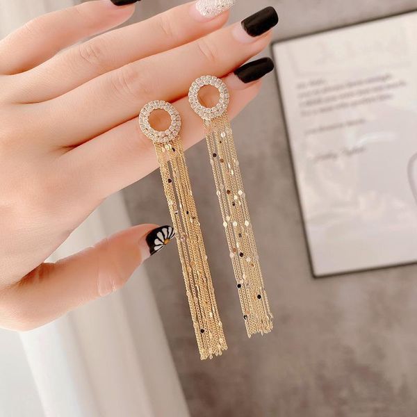 

stud tassel earrings korea dongdaemun temperament online celebrity female long round face slim, Golden;silver