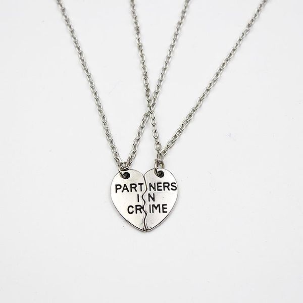 

pendant necklaces partner in crime love heart pendent friendship metal gift for friends, Silver