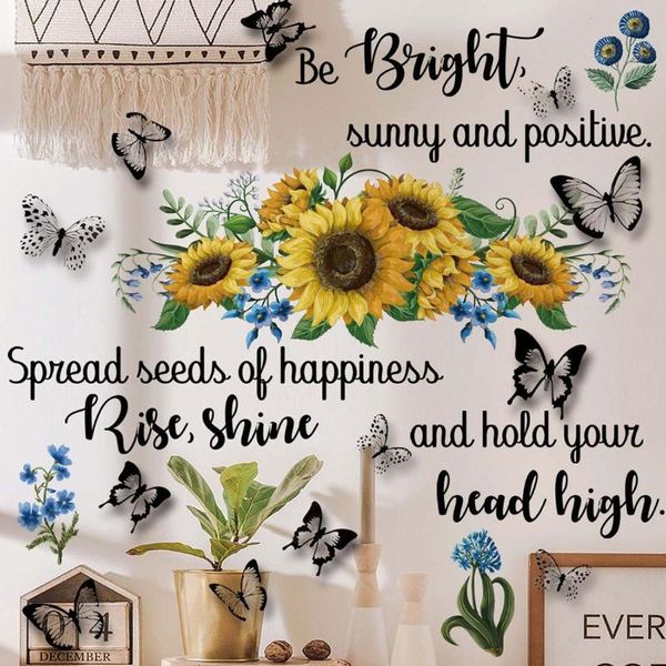 

wall stickers a set of 4 english sunflowers + 12 3d butterfly living room background decoration education