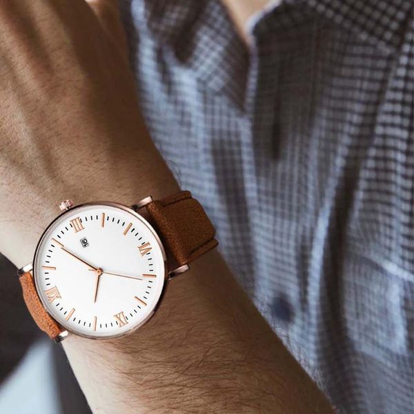 

wristwatches men's watches luxury men real leather strap ultra-thin calendar sport watch army gift for man clocks sale, Slivery;brown
