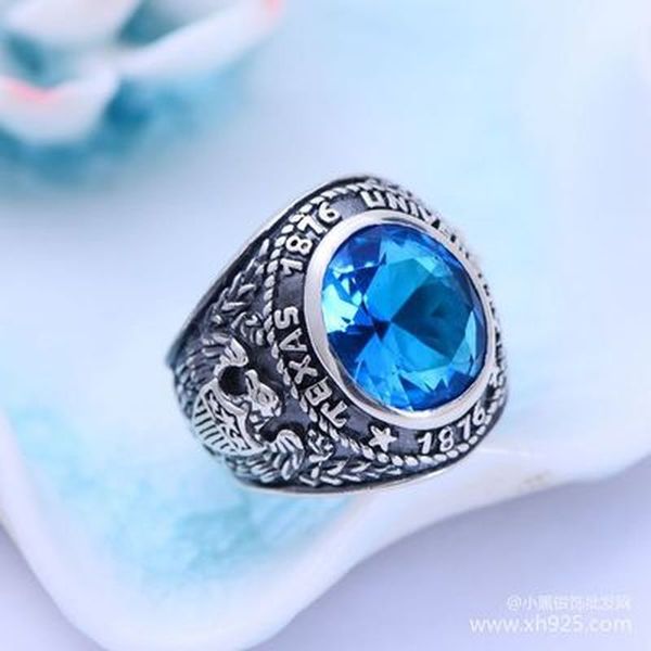

925 sterling silver thai silver synthetic blue crystal eagle spread wings ring