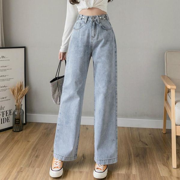 

women's jeans high waist wide leg straight loose for women s  l xl, Blue