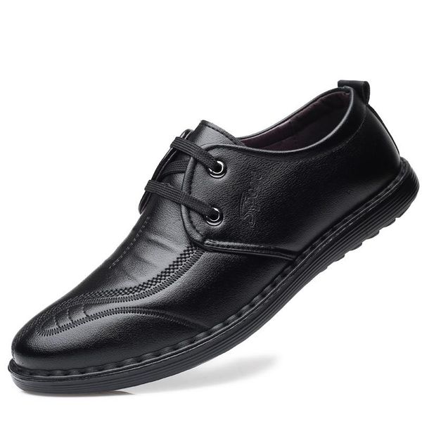 

dress shoes leather men' autumn casual pedal soft sole middle-aged elderly dad peas leathe, Black